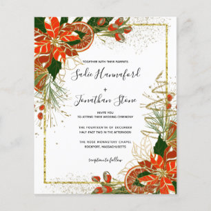 Budget Poinsettia Citrus Gold Wedding Invitation