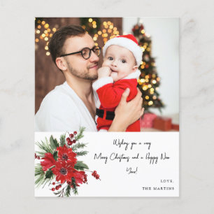 Budget Poinsettia Floral Note Photo Holiday Flyer