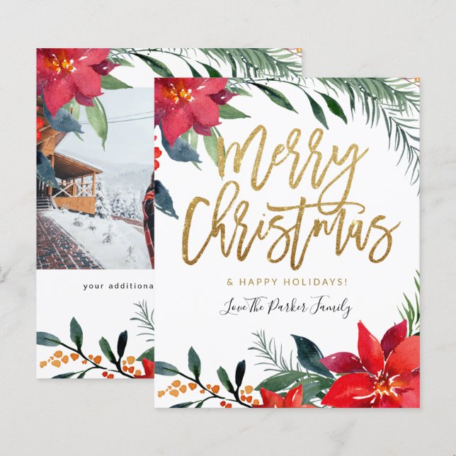 Budget Poinsettia Floral Photo Glitter Christmas (Front/Back)