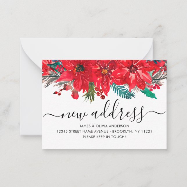 Budget Poinsettia New Address Holiday Moving Card (Front)