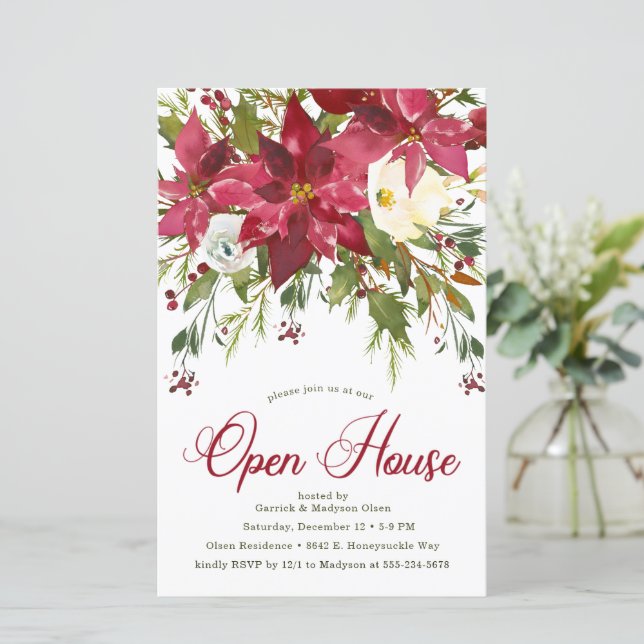 Budget Poinsettia Open House Invite (Standing Front)