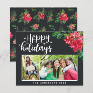 Budget Poinsettia Photo Happy Holidays Card