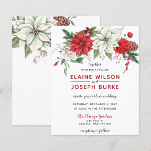Budget Poinsettia Pine cone Wedding Invitation