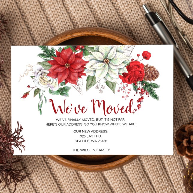 Budget Poinsettia Pine Weve Moved Holiday Card (Creator Uploaded)