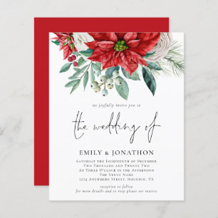 Budget Poinsettia QR Code Wedding Invitation