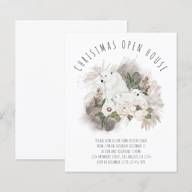 Budget Polar Bear Christmas Open House Invite (Front/Back)