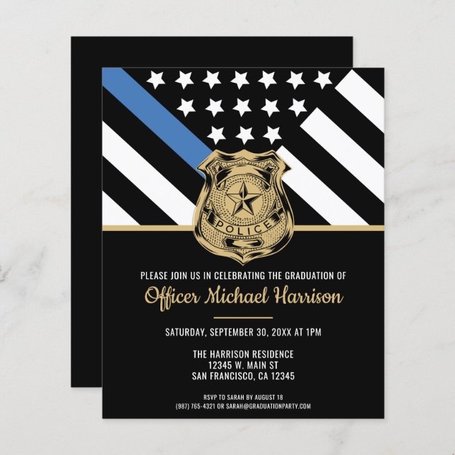 Budget Police Academy Graduation Party Invitation (Front/Back)