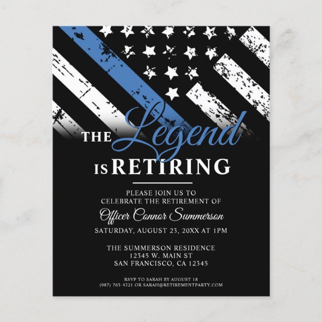 Budget Police Blue Retirement Party Invitation Flyer (Front)