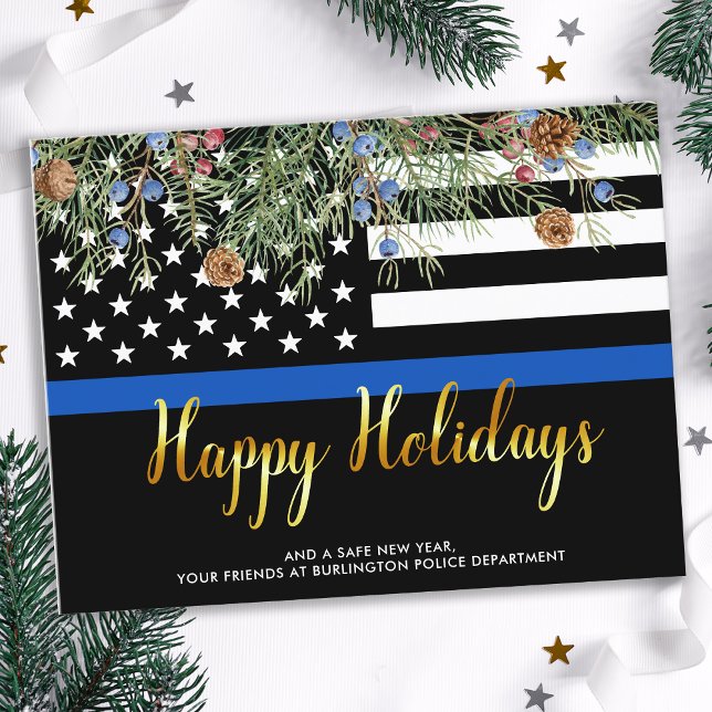 Budget Police Christmas Gold Happy Holidays Card (Creator Uploaded)