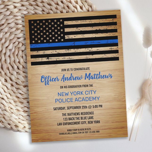 Budget Police Graduation Invitation Thin Blue Line (Creator Uploaded)