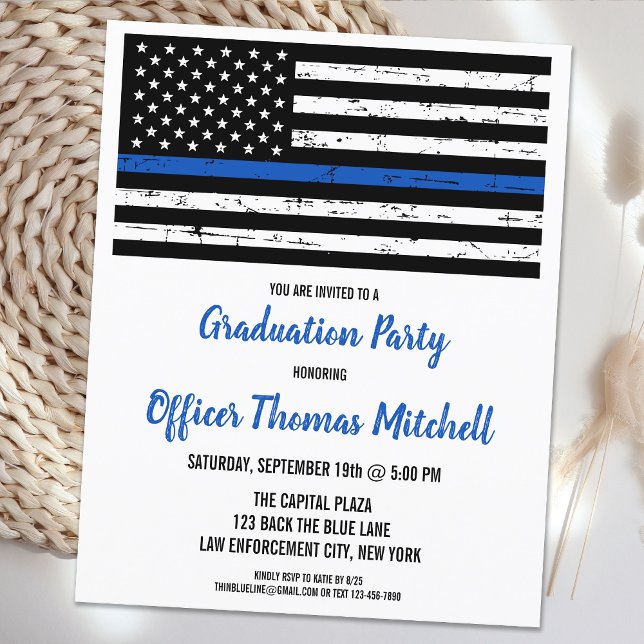 Budget Police Graduation Invitation Thin Blue Line (Creator Uploaded)
