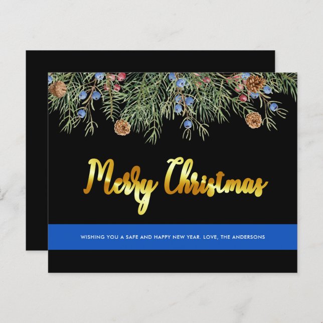 Budget Police Merry Christmas Thin Blue Line Card (Front/Back)