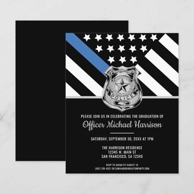 Budget Police Officer Graduation Party Invitation (Front/Back)