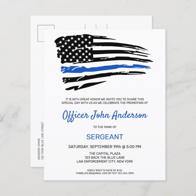 Budget Police Promotion Thin Blue Line Invitation (Front/Back)