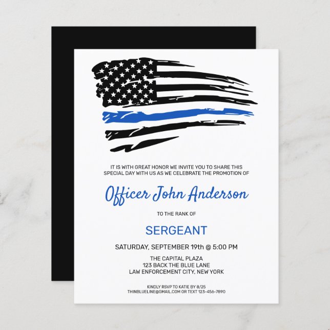 Budget Police Promotion Thin Blue Line Party Invit (Front/Back)