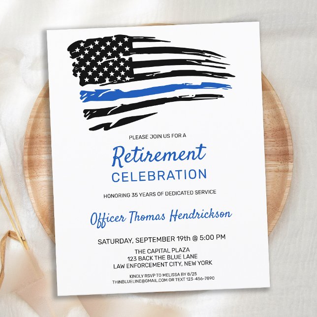 Budget Police Retirement Invitation Thin Blue Line (Creator Uploaded)