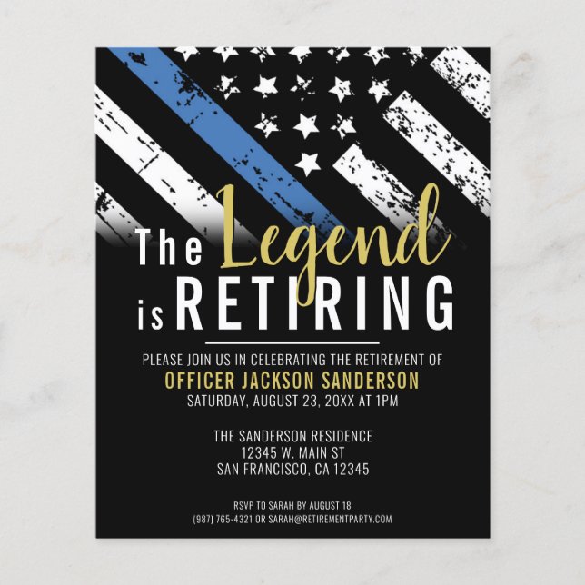 Budget Police Retirement Thin Blue Line Flag Party (Front)