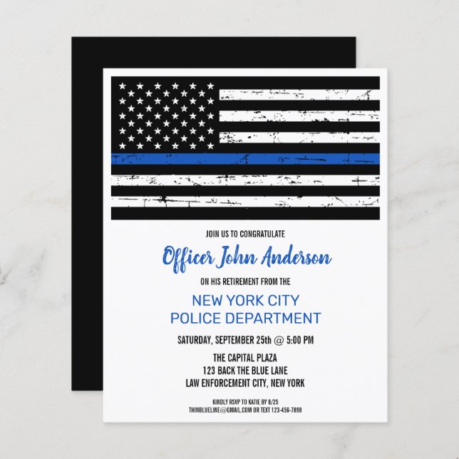 Budget Police Retirement Thin Blue Line Invitation (Front/Back)