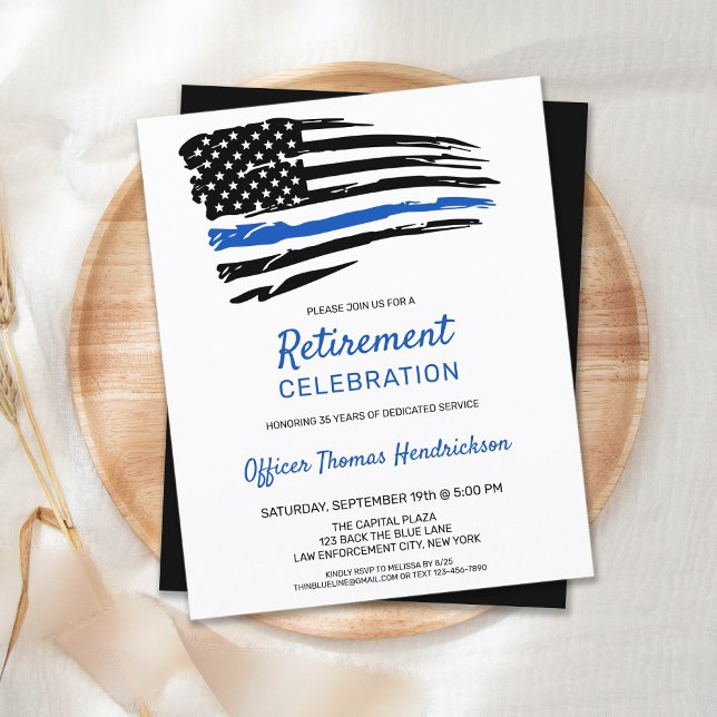 Budget Police Retirement Thin Blue Line Invitation (Creator Uploaded)