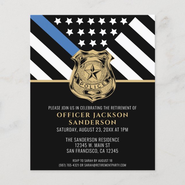 Budget Police Retirement Thin Blue Line Invitation (Front)