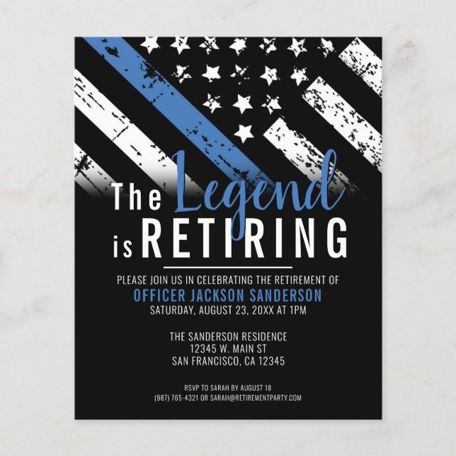 Budget Police Retirement Thin Blue Line Invitation Flyer (Front)