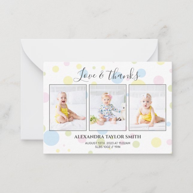  Budget polka dots Photo Baby Thank You Card (Front)