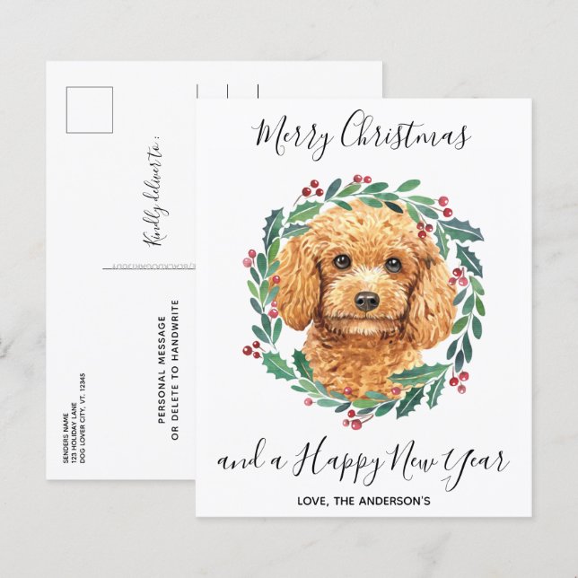 Budget Poodle Dog Elegant Christmas Postcard (Front/Back)