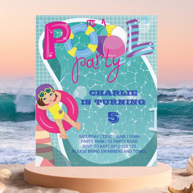 BUDGET Pool Party Kids Birthday Invitation  (Creator Uploaded)