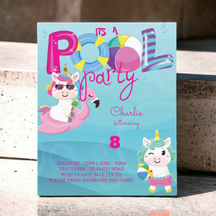 BUDGET Pool Party Unicorn Birthday Invitation 