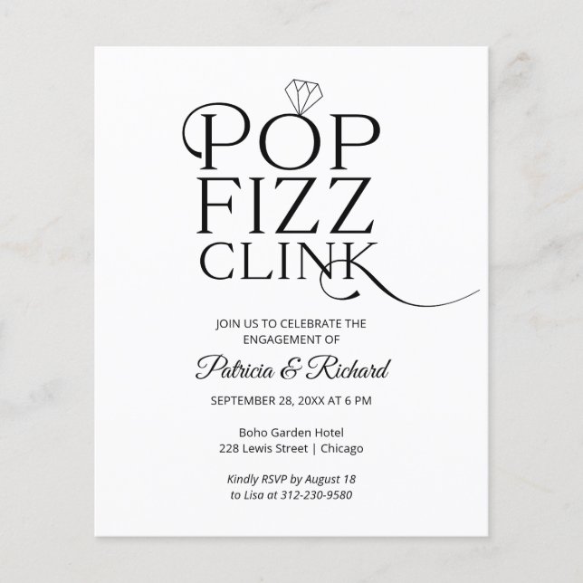 Budget Pop Fizz Clink Engagement Party Invitation (Front)