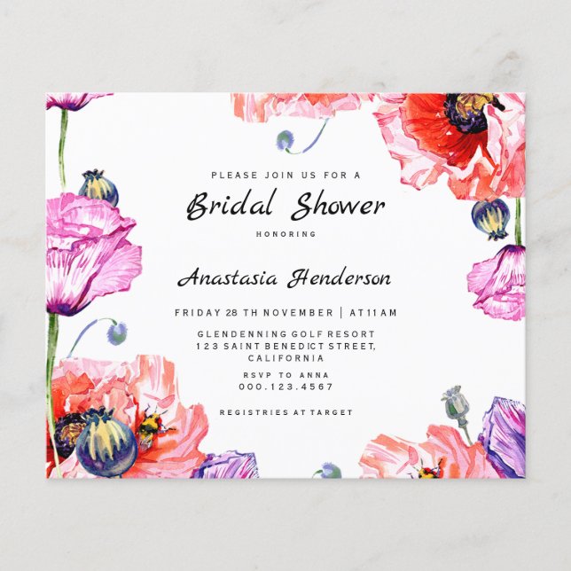 Budget/Poppy Flowers Bridal shower. Flyer (Front)