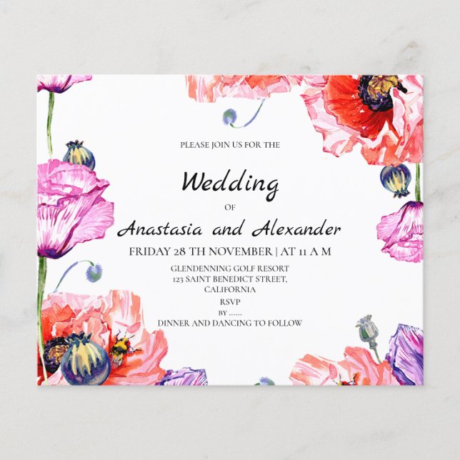 Budget/Poppy/Wedding Invitation. Flyer (Front)