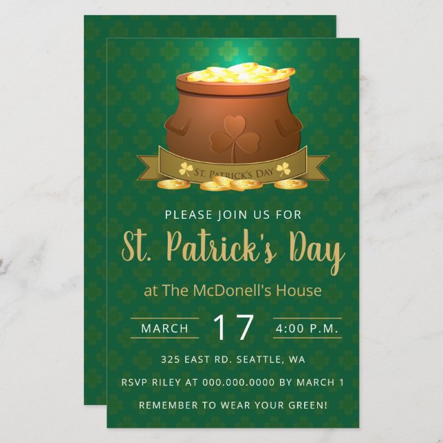 Budget Pot of Gold St Patricks Day Invitation (Front/Back)