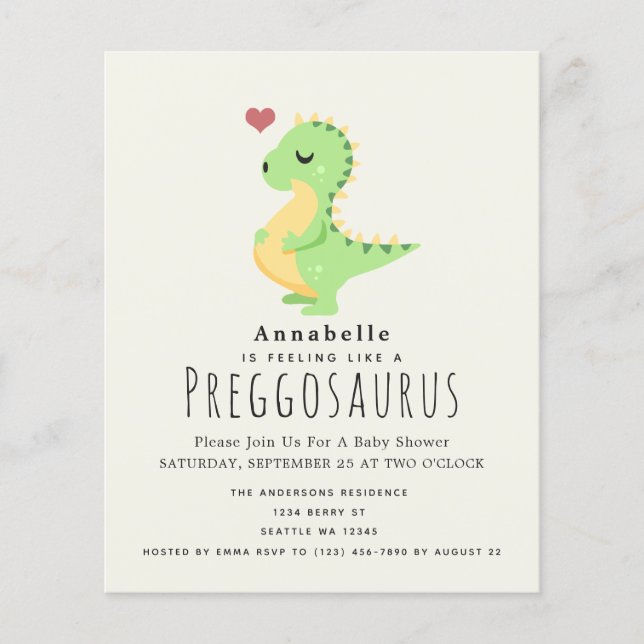 Budget Preggosaurus Cute Dinosaur Baby shower  (Front)
