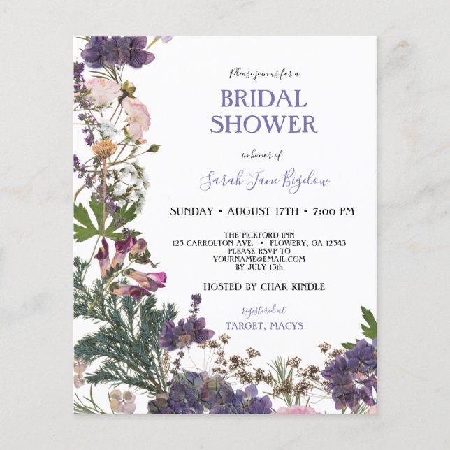 Budget Pressed Wildflower Boho Bridal Shower Flyer (Front)