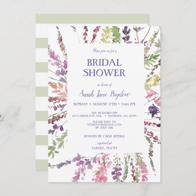 Budget Pressed Wildflower Boho Bridal Shower Invitation (Front/Back)