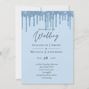 Budget Pretty Girly BLUE Glitter Wedding Invite