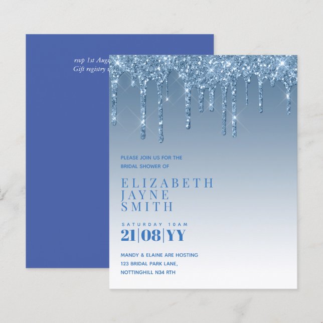 BUDGET Pretty Girly Bridal Shower Invites Glitter (Front/Back)