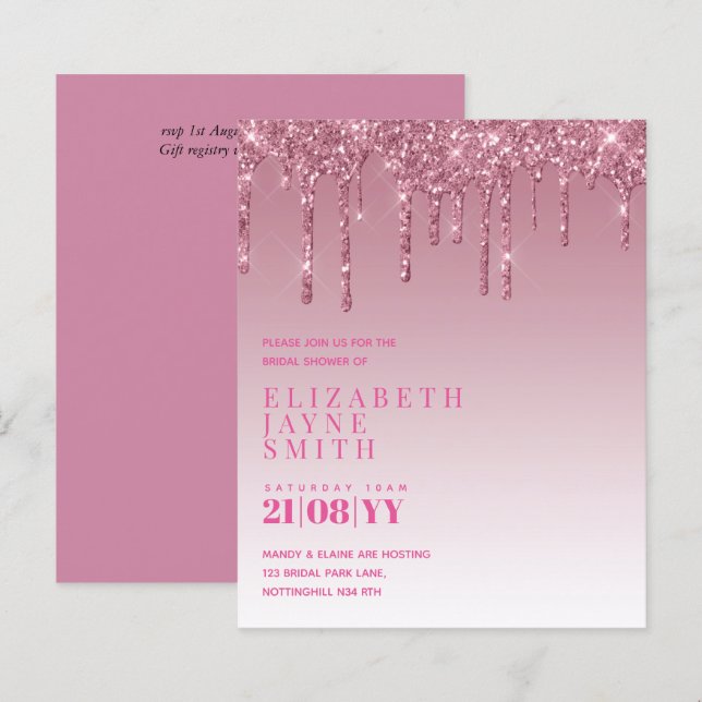 BUDGET Pretty Girly Bridal Shower Invites Glitter (Front/Back)