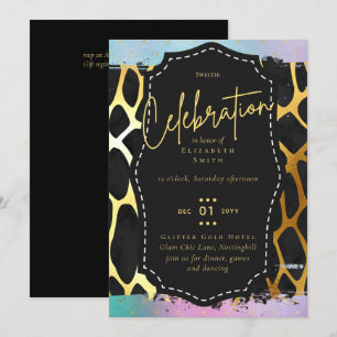 Budget Pretty Girly Sweet16 Gold Animal Print Inv Invitation