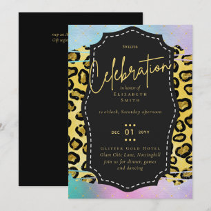 Budget Pretty Girly Sweet16 Gold Animal Print Inv Invitation