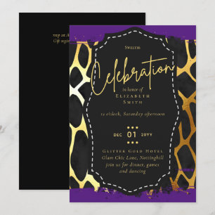 Budget Pretty Girly Sweet16 Gold Animal Print Inv Invitation