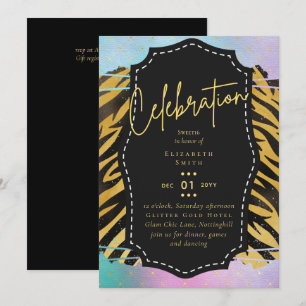 Budget Pretty Girly Sweet16 Gold Animal Print Inv Invitation