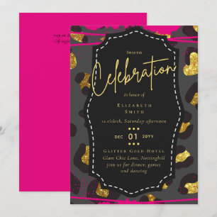 Budget Pretty Girly Sweet16 Gold Animal Print Inv Invitation