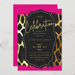 Budget Pretty Girly Sweet16 Gold Animal Print Inv Invitation