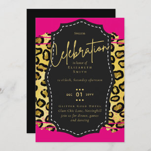 Budget Pretty Girly Sweet16 Gold Animal Print Inv Invitation