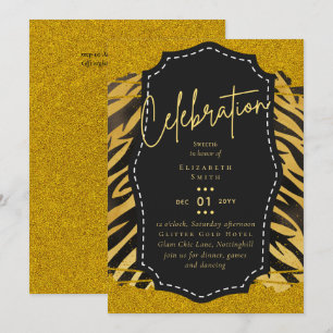 Budget Pretty Girly Sweet16 Gold Animal Print Inv Invitation