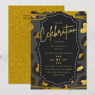 Budget Pretty Girly Sweet16 Gold Animal Print Inv Invitation