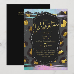 Budget Pretty Girly Sweet16 Gold Animal Print Inv Invitation