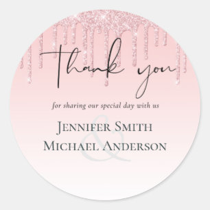 Budget Pretty Girly Wedding Dripping Glitter Pink Classic Round Sticker